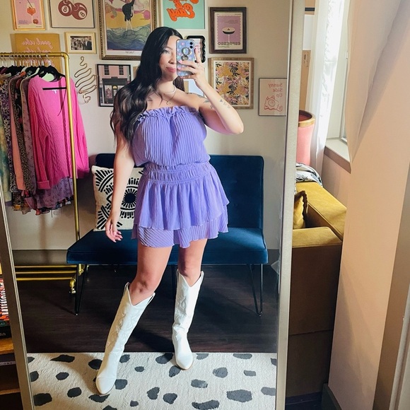 glam Lavender Strapless Tiered Ruffle Mini Dress - Picture 7 of 10